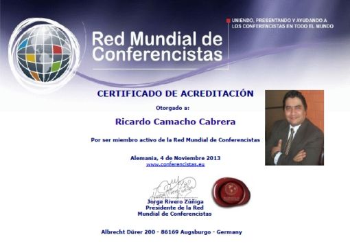 Certificado de Acreditación Red Mundial de Conferencistas