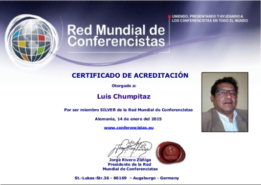 Certificado Luis Chumpitaz - Red Mundial de Conferencistas