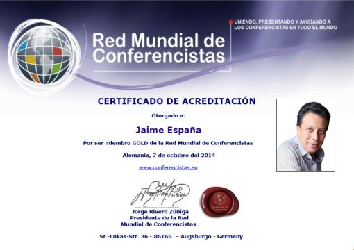 Jaime España - Miembro Gold red Mundial de Conferencistas