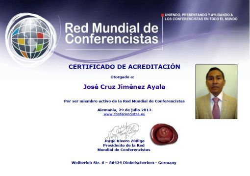 Certificado de acreditación a la red Mundial de Conferencistas