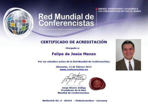 Certificado de acreditación red Mundial de Conferencistas