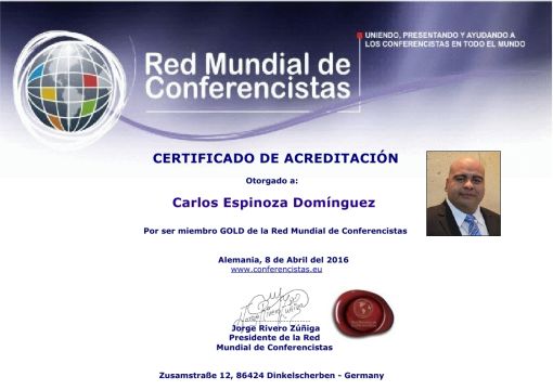 Carlos Espinoza Certificado Red Mundial de Conferencistas